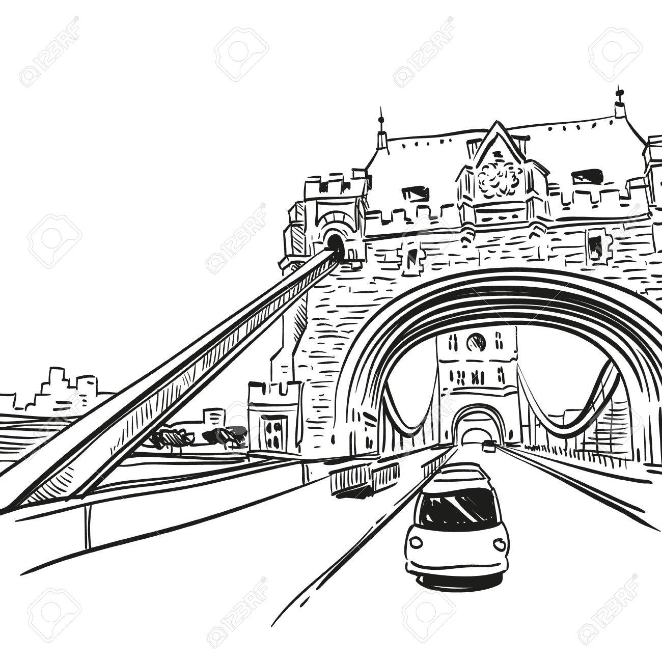 1300x1300 London Bridge Hand Drawn, Vector Illustration Royalty Free