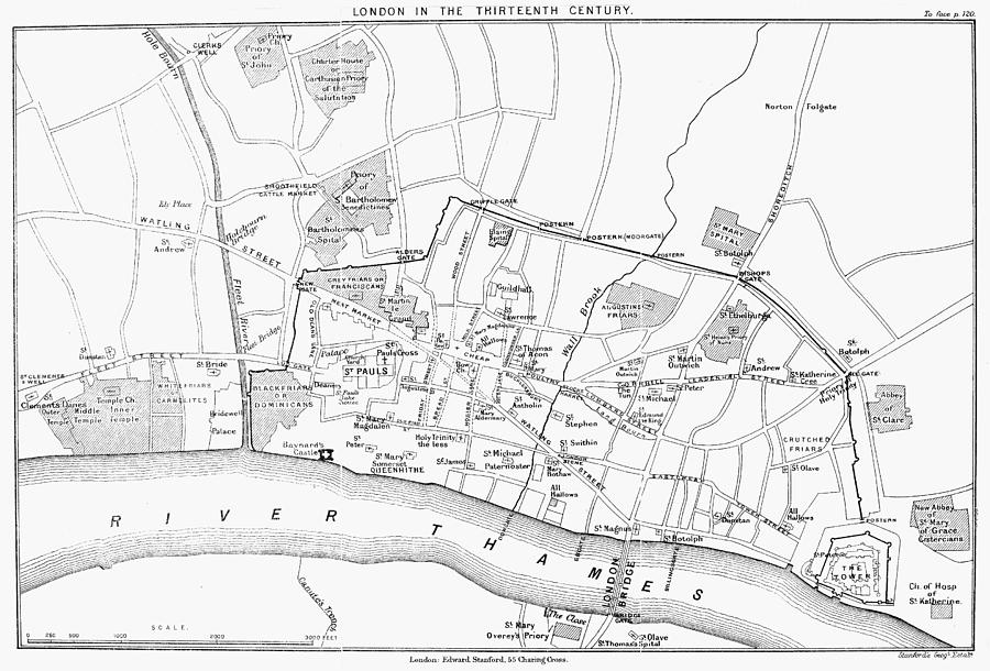 900x610 Map London, 13th Century Photograph By Granger