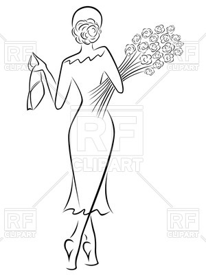 300x400 Graceful Lady In A Long Dress With A Bouquet Of Roses Royalty Free