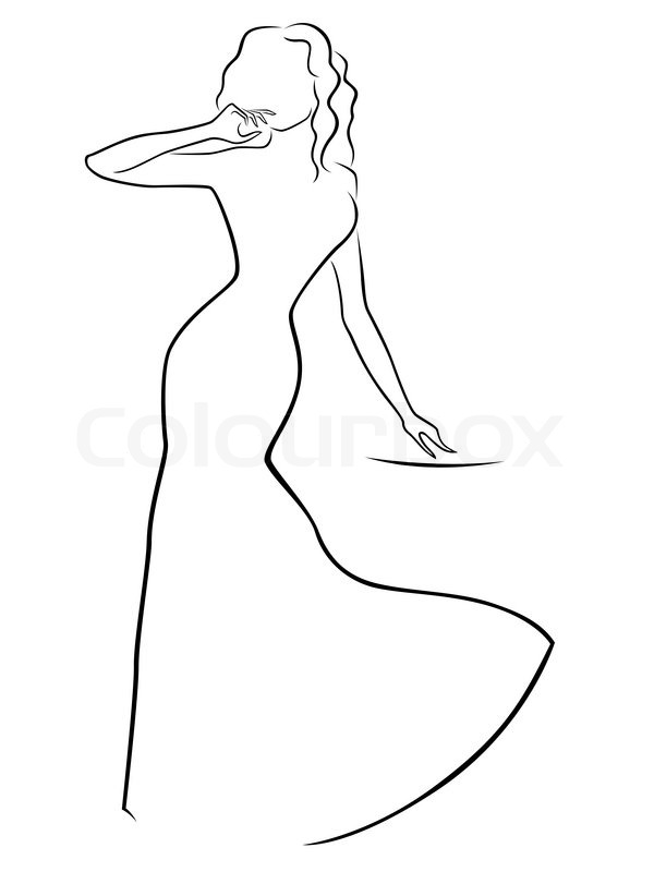 600x800 Abstract Woman Contour In A Long Dress, Hand Drawing Vector