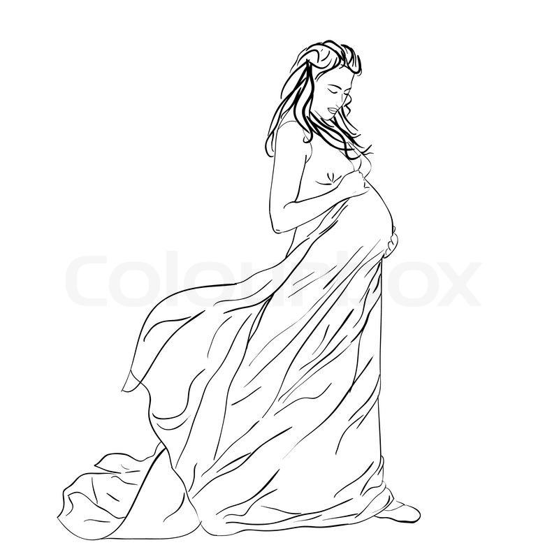 800x800 The Beautiful Pregnant Woman In A Long Dress Stock Vector