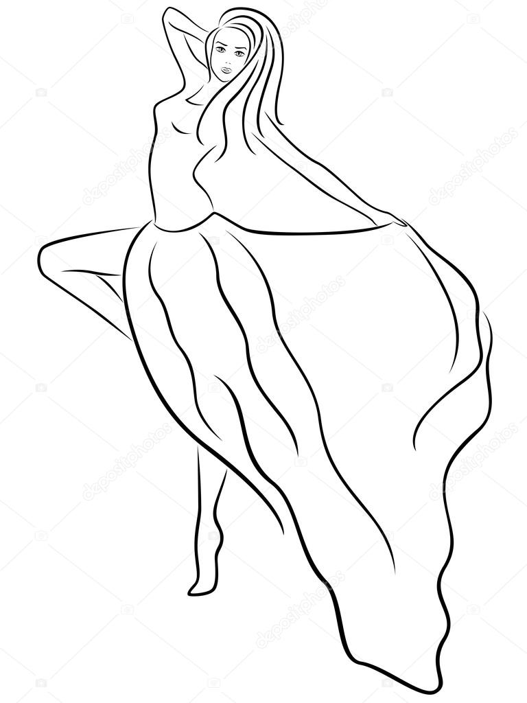 768x1024 Beautiful Slim Woman Demonstrates Long Dress Stock Vector