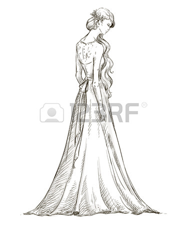 374x450 Fashion Hand Drawn Illustration. Vector Sketch. Long Dress