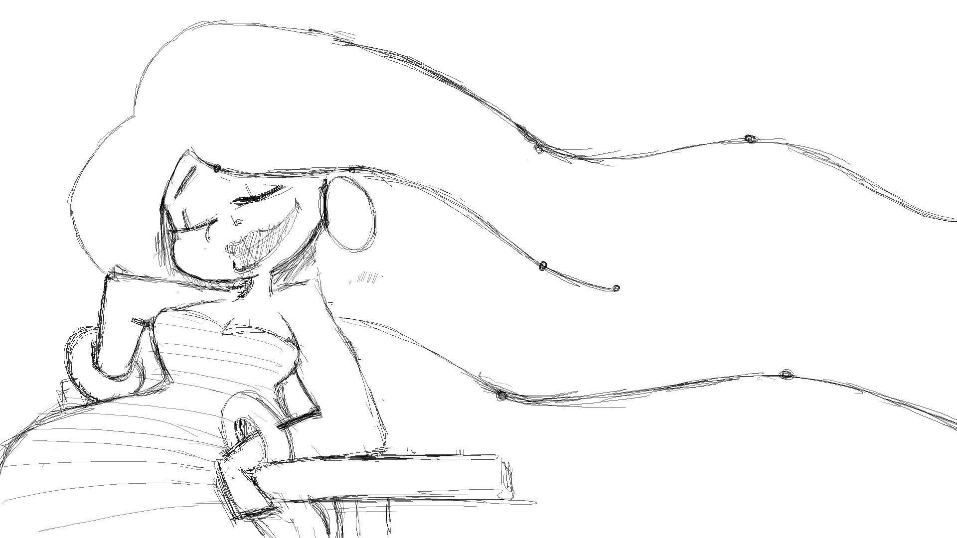 1920x1080 Long Hair Blowing In The Wind (Sketch)