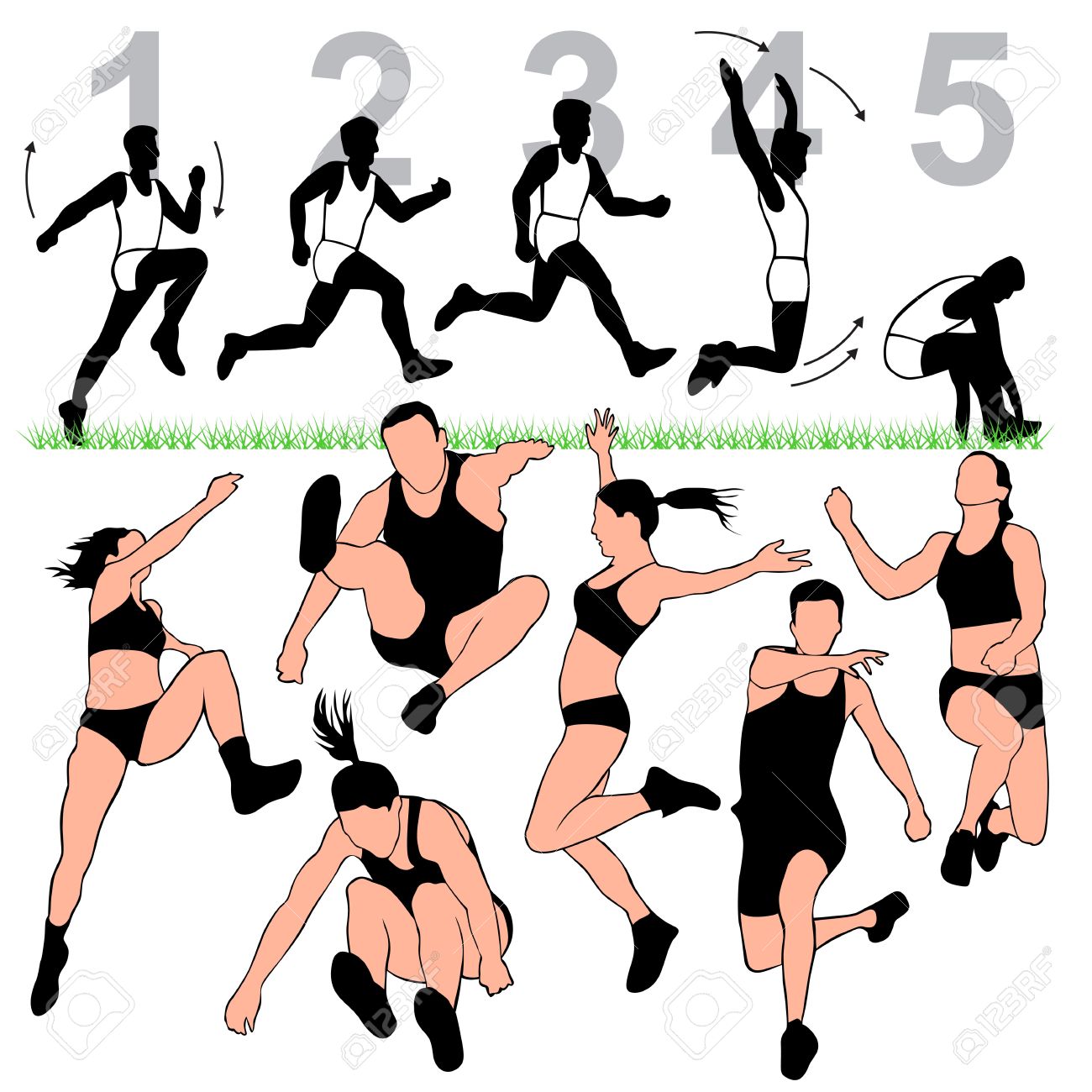 1300x1300 Long Jump Silhouettes Set Royalty Free Cliparts, Vectors,