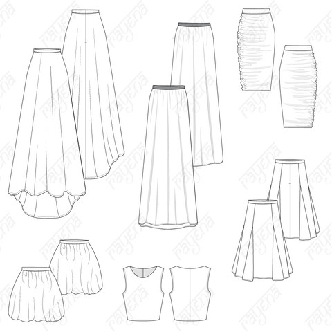 480x480 Women's Cocktail Skirts Pack Fashion Flat Template Fashion Flats