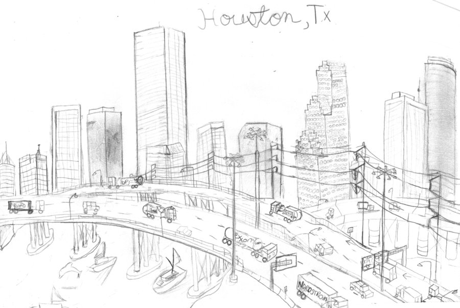 900x603 Houston Skyline Drawing By Maxis The Wise