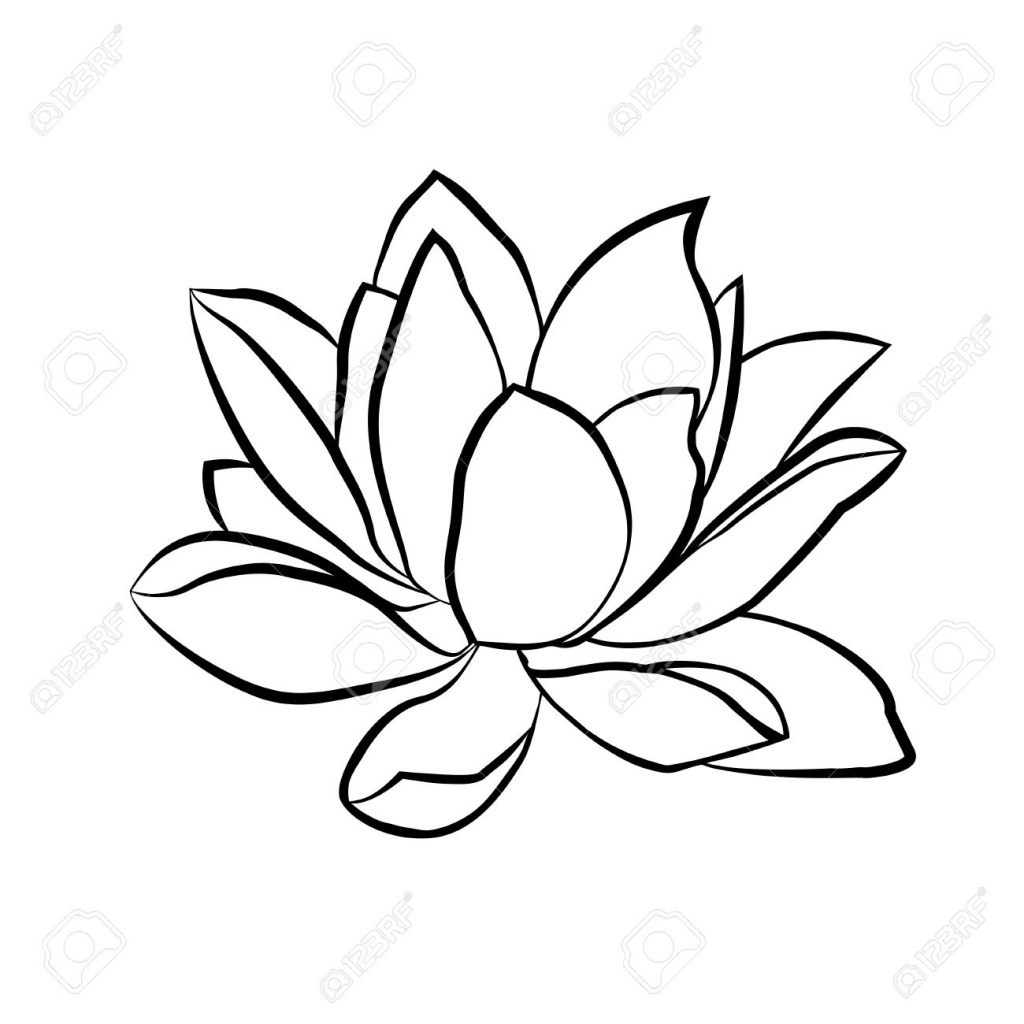 1024x1024 Lotus Flower Line Drawing Lotus Flowers Icon. The Black Line Drawn