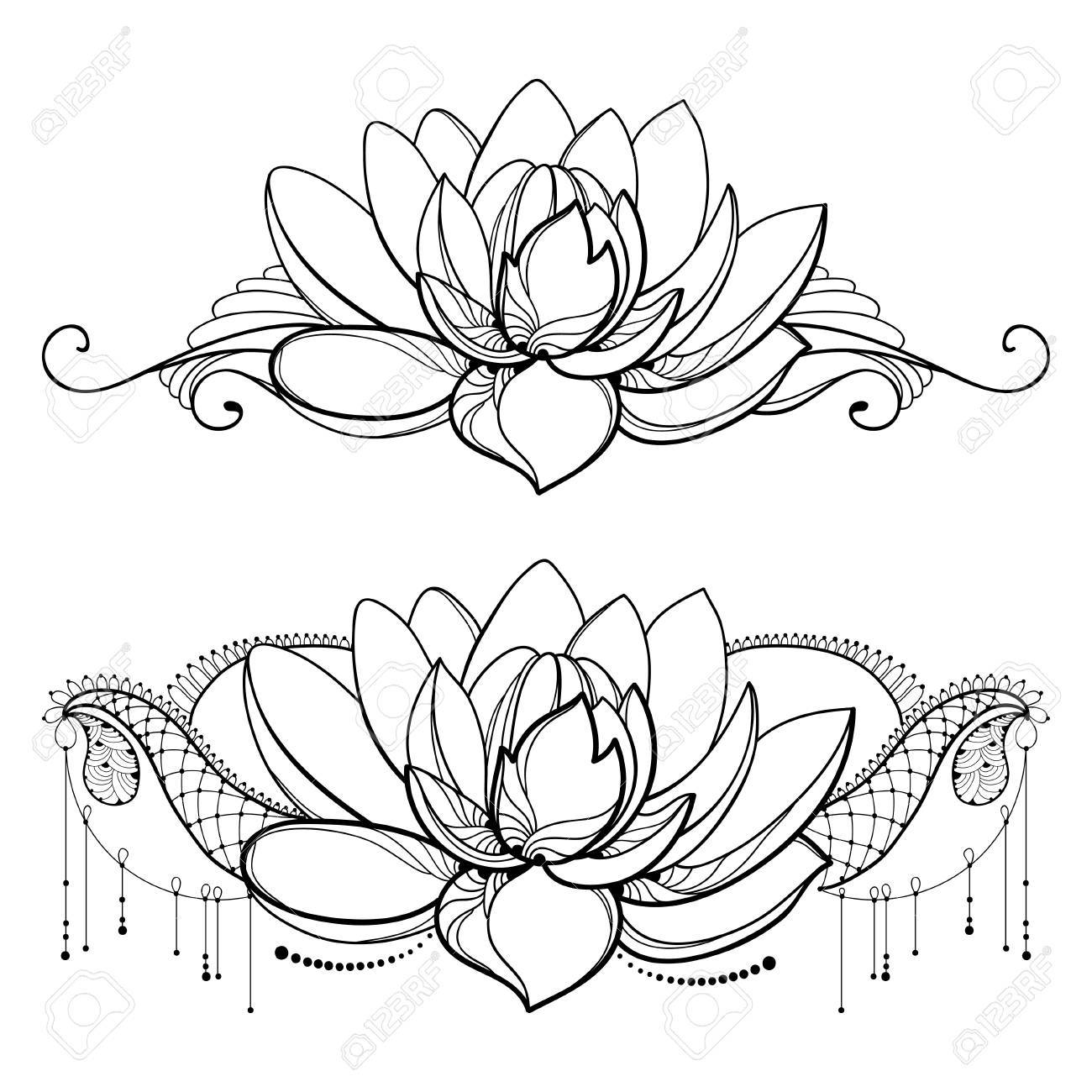 1300x1300 Drawing With Outline Lotus Flower, Decorative Lace And Swirls