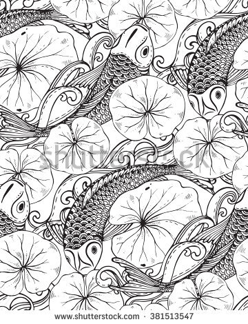 360x470 Seamless Vector Pattern With Hand Drawn Koi Fish (Japanese Carp