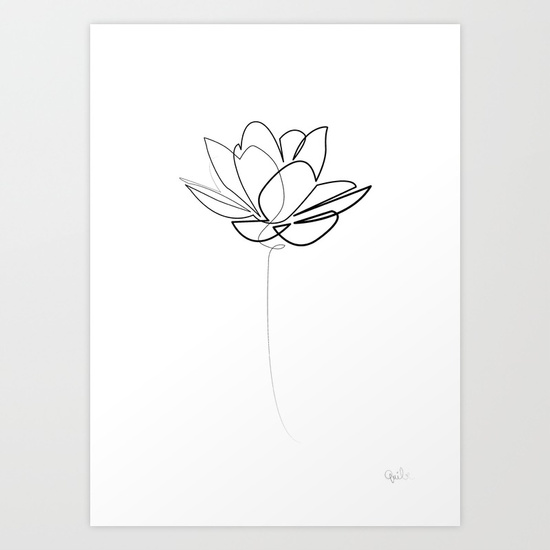 550x550 One Line Lotus Bampw Art Print By Quibe Society6