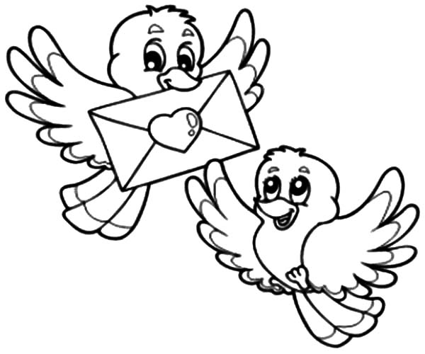 600x500 Two Birds Deliver Love Letter Coloring Pages Batch Coloring