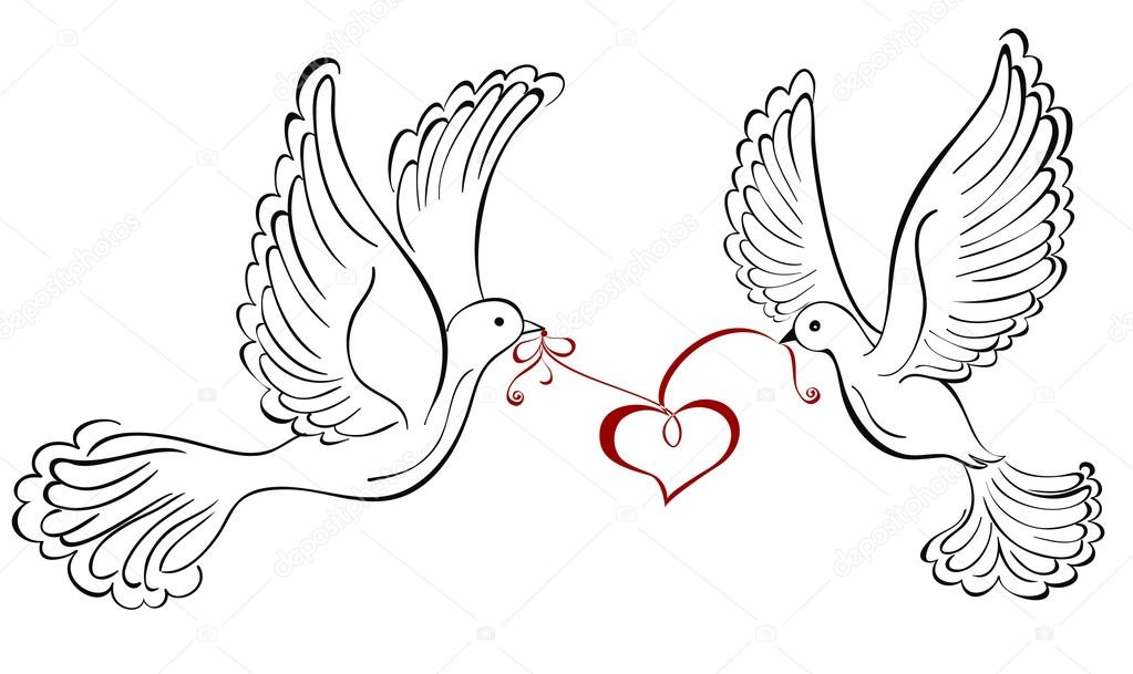 1023x609 Two Love Birds With Heart Shaped Stock Vector Marina99