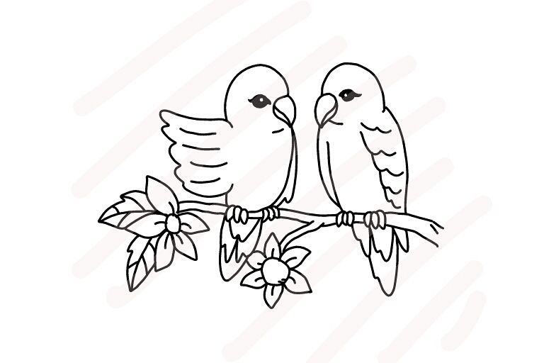 768x512 Love Birds Line Drawing