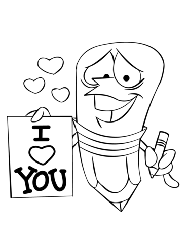 371x480 Cartoon Pencil Character Holding An I Love You Sign Coloring