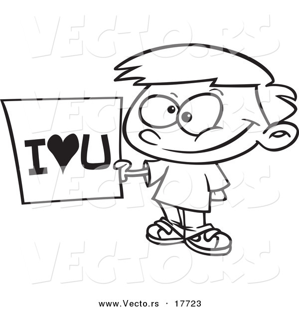 600x620 Vector Of A Cartoon Boy Holding An I Love You Sign