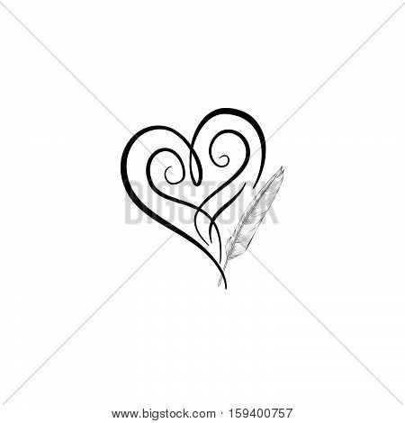 450x470 Love Heart Drawn By Feather Pen. Vector Amp Photo Bigstock