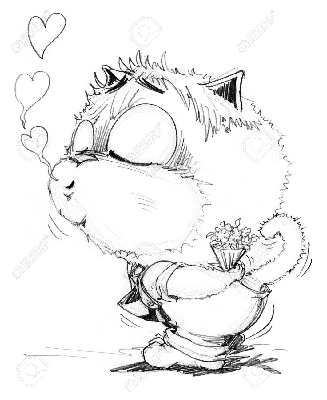 1063x1300 Cat Kiss In Love Very Cute He Has Flowers For Girl Friend