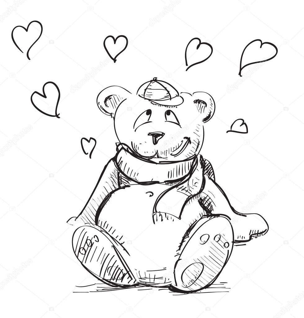 980x1024 In Love Cute Teddy Bear Sketch Vector Illustration Stock Vector