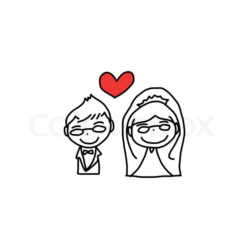 800x800 Hand Drawing Cartoon Character Lovers Wedding Stock Vector