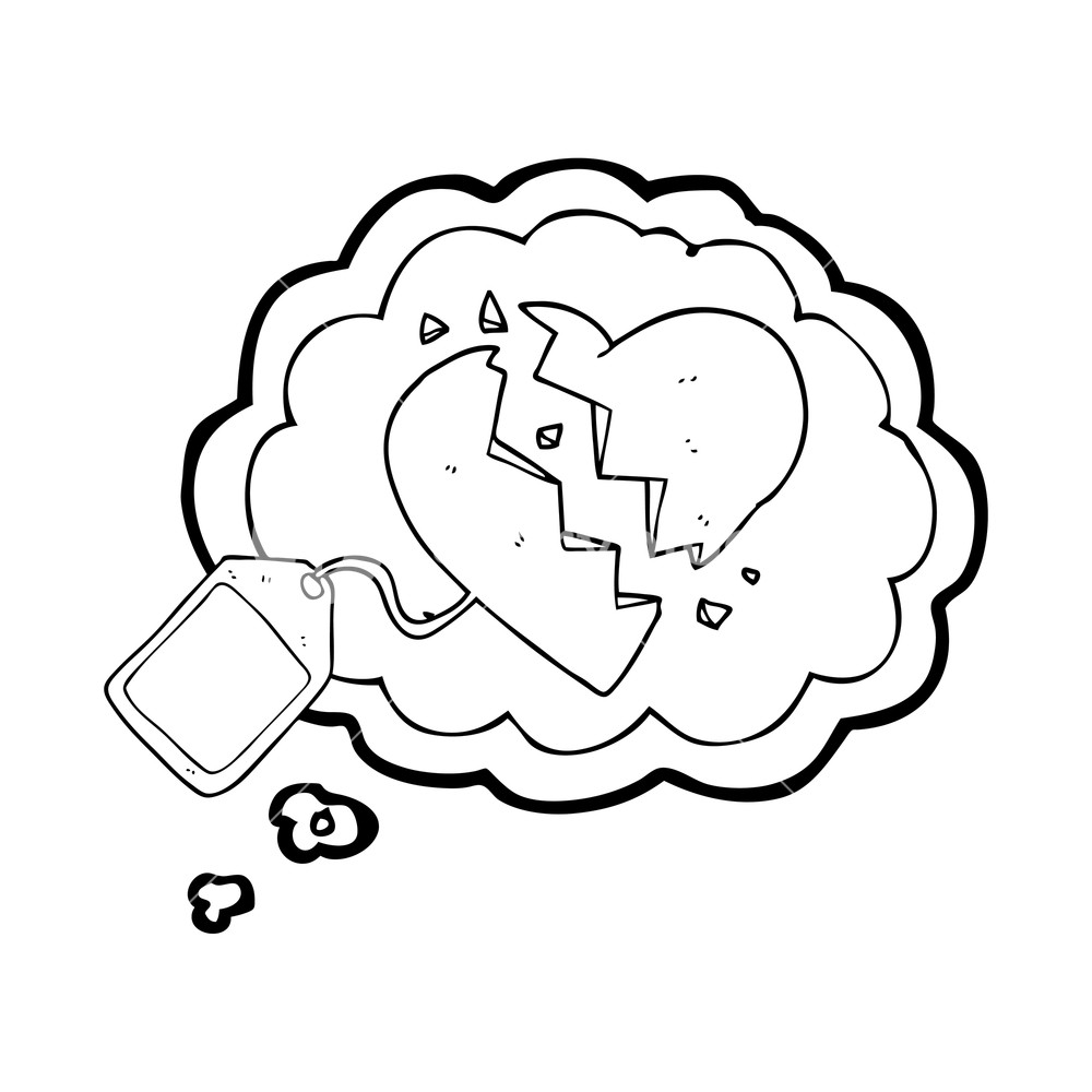1000x1000 Freehand Drawn Thought Bubble Cartoon Luggage Tag On Broken Heart