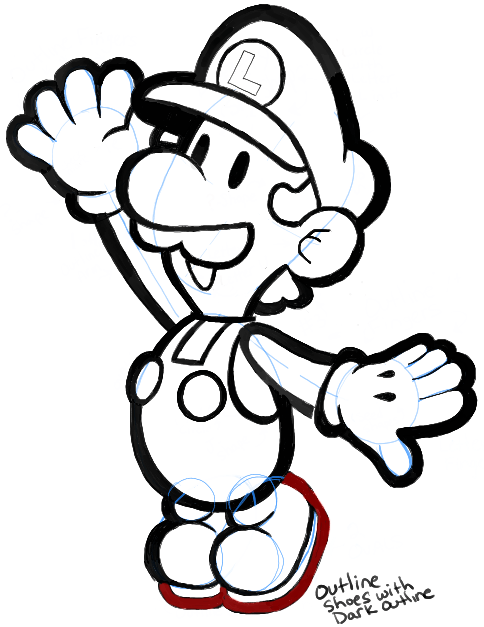 484x627 How To Draw Paper Luigi From Paper Mario Step By Step Drawing