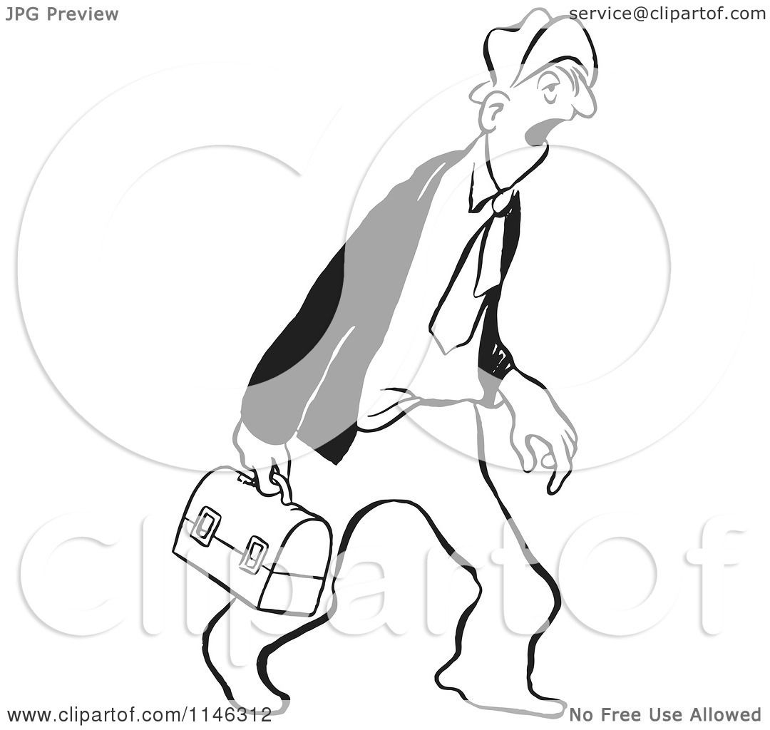 1080x1024 Cartoon Of A Black And White Tired Businessman Carrying A Lunch