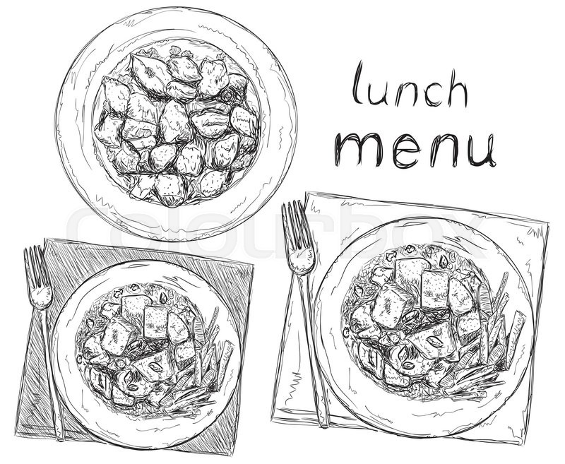 800x657 Hand Drawn Business Lunch Menu. Salads Sketch. Stock Vector