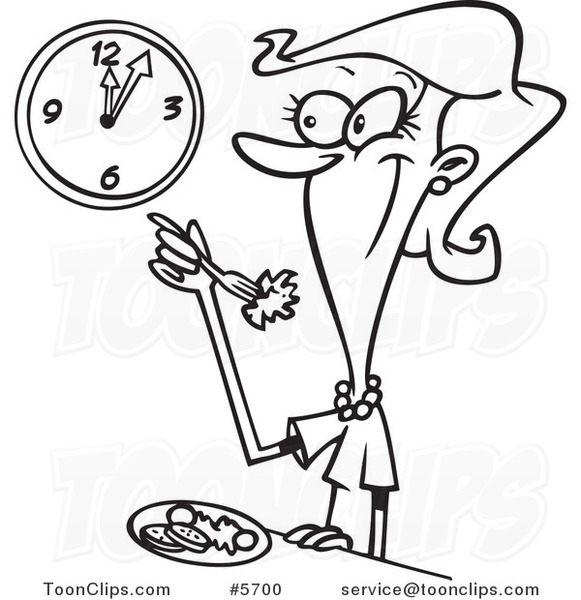 581x600 Cartoon Black And White Line Drawing Of A Lady Eating A Healthy