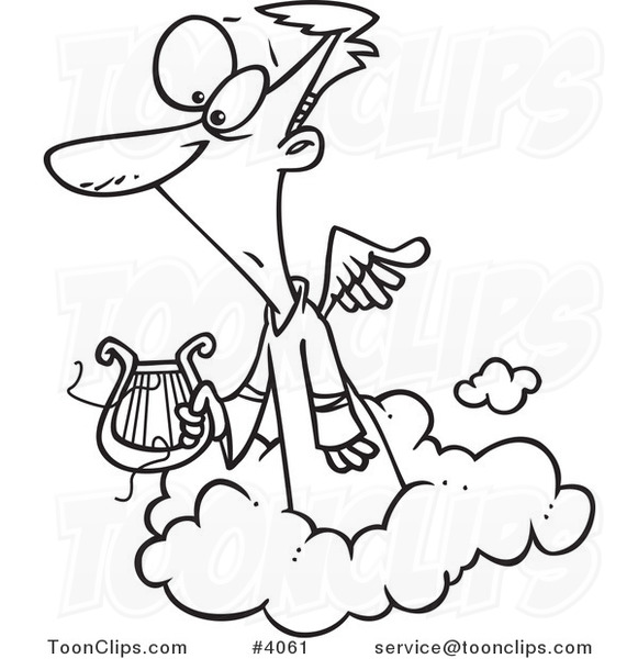 581x600 Cartoon Black And White Line Drawing Of An Angel Holding A Broken