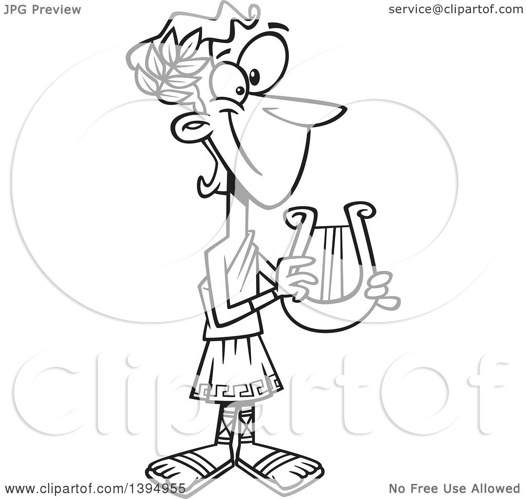 1080x1024 Clipart Of Cartoon Blacknd White Greek God,pollo, Holding