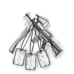 300x300 Tattoo Style Illustration Of A Crossed Fire Ax And An M4 Magazine
