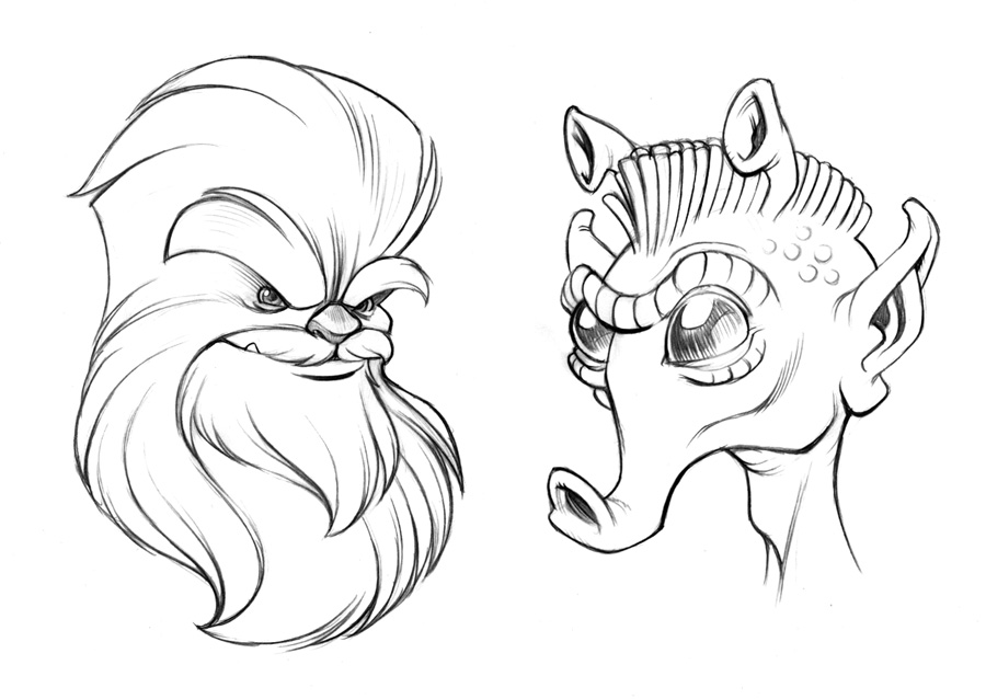 900x638 Wookie And Rodian Sketches By D On @