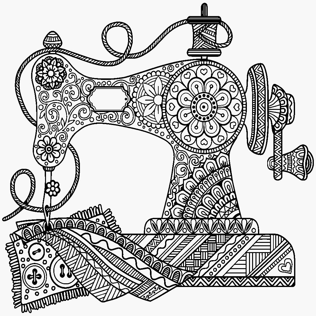 1024x1024 Antique Sewing Machine Zentangle Color Me App Coloring Ideas