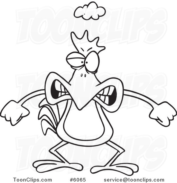 581x600 Cartoon Black And White Line Drawing Of A Mad Chicken