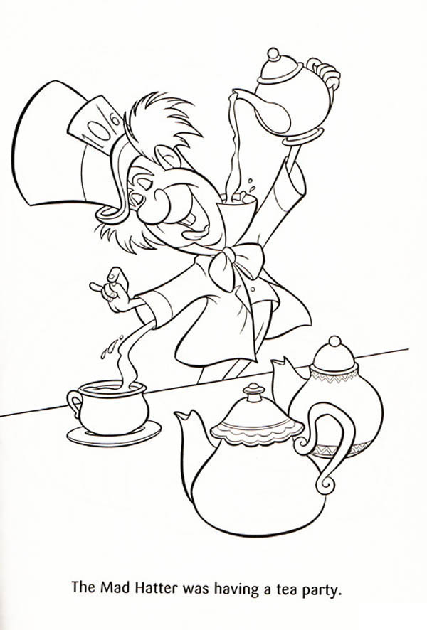600x886 Mad Hatter Coloring Sheet With Teapot And Spoon Page