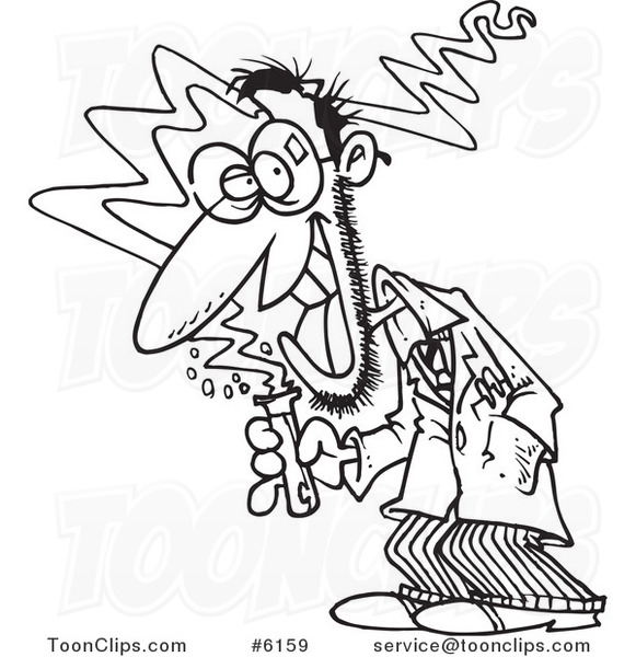 581x600 Cartoon Blacknd White Line Drawing Of Mad Scientist Holding