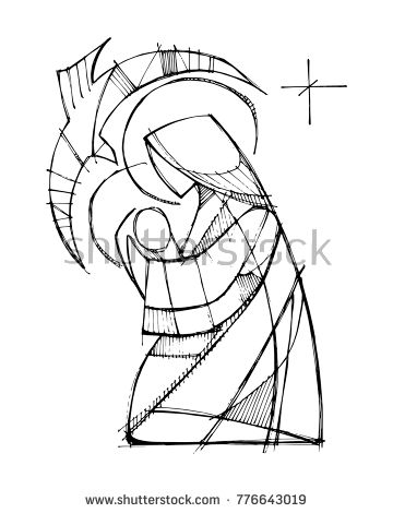 360x470 Hand Drawn Vector Illustration Or Drawing Of Virgin Mary With Baby