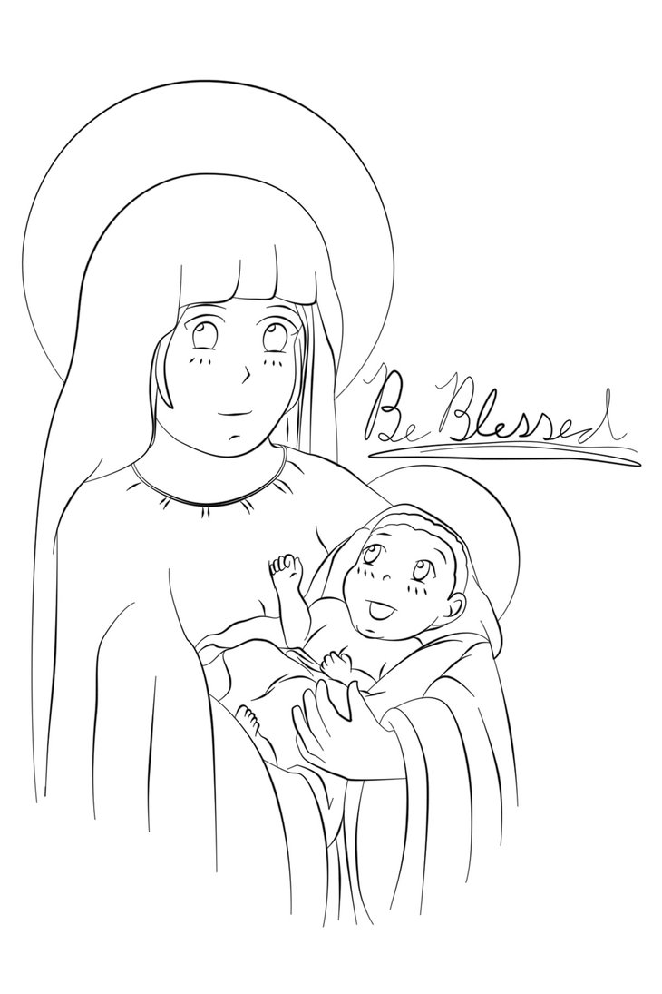 730x1095 Madonna And Child Line Drawing By Neptunebutterfly