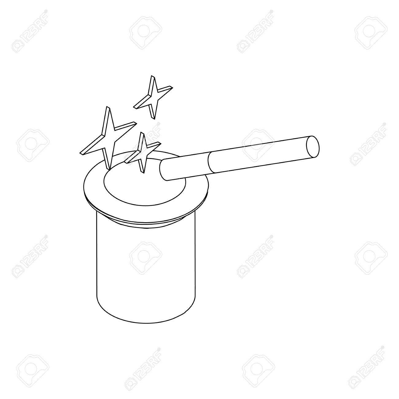 1300x1300 Magic Hat And Wand With Sparkles Icon In Isometric 3d Style