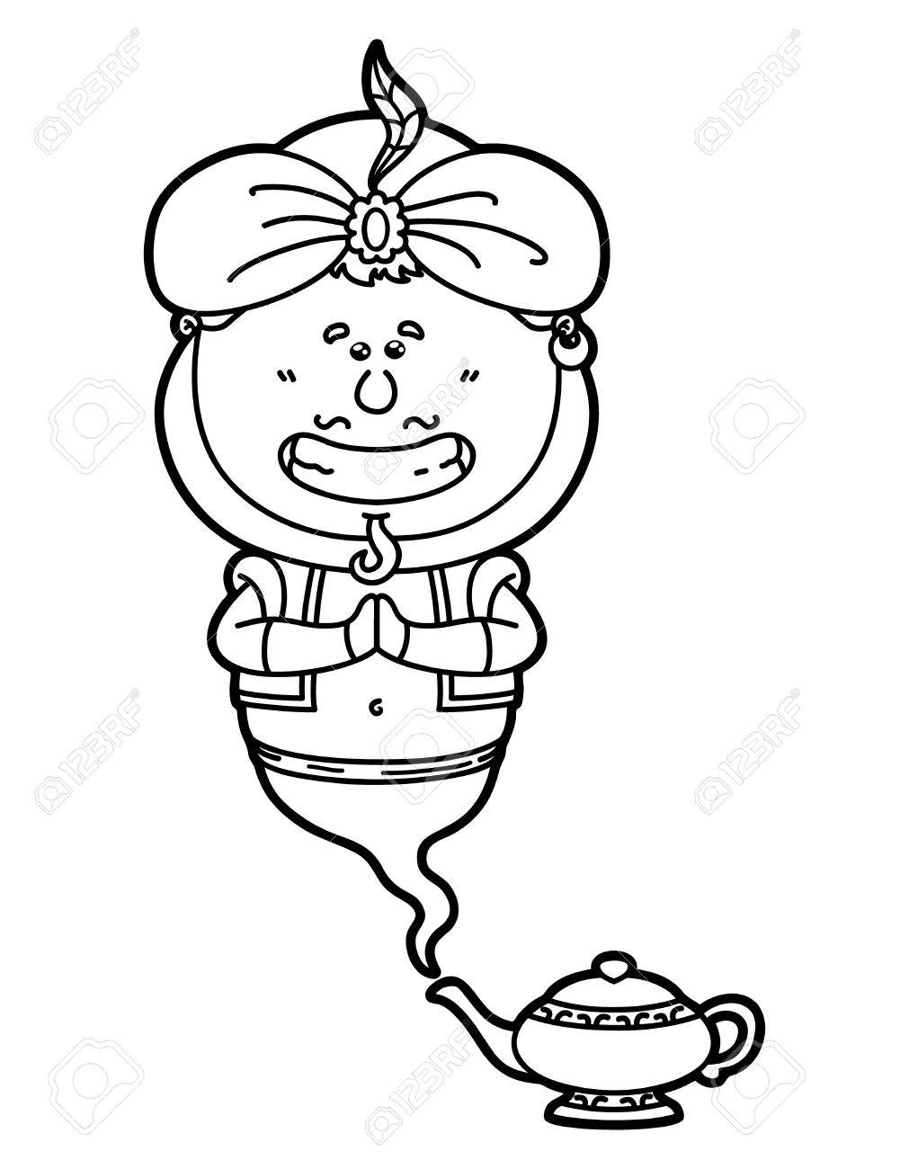 1011x1300 Funny Genie. Vector Illustration Coloring Page Of Happy Cartoon