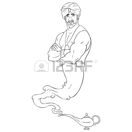 450x450 Vector Single Isolated Sketch Genie And Magic Lamp Royalty Free