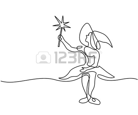 450x375 Continuous Line Drawing Of Black Halloween Witch With Magic Wand