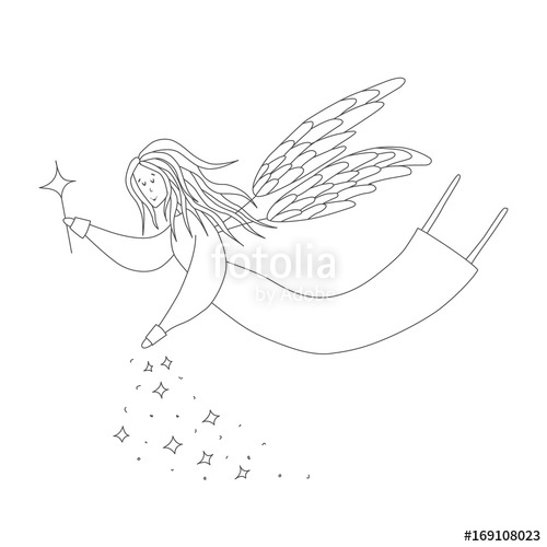 500x500 Cute Fairy With Magic Wand. Antistress Coloring Book. Hand Drawn