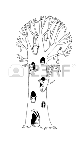 270x450 Magic Tree, Animals And Gifts. Hand Drawing Isolated Objects