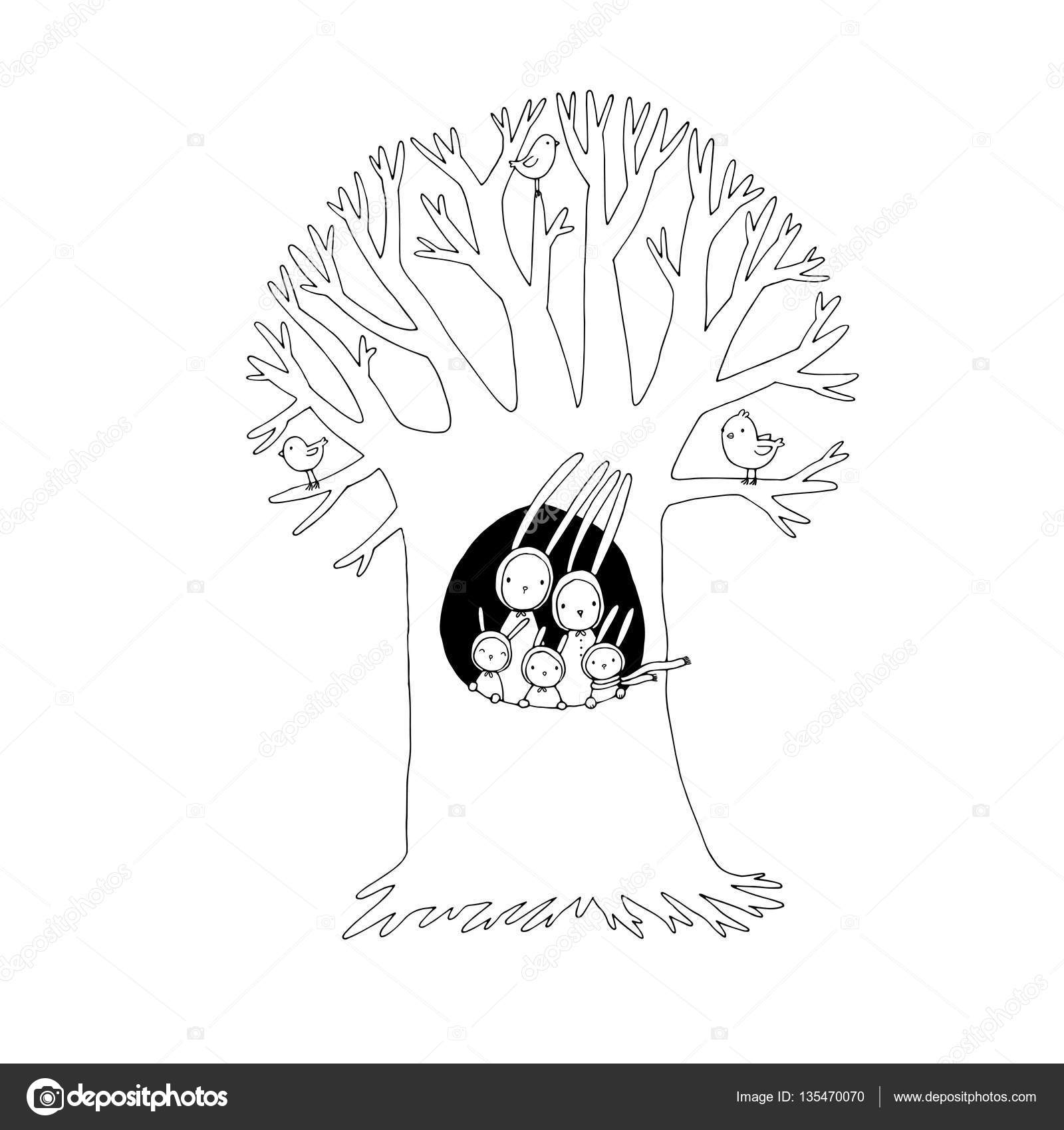 1600x1700 Magic Tree And Cute Rabbits. Vector Illustration. Stock Vector