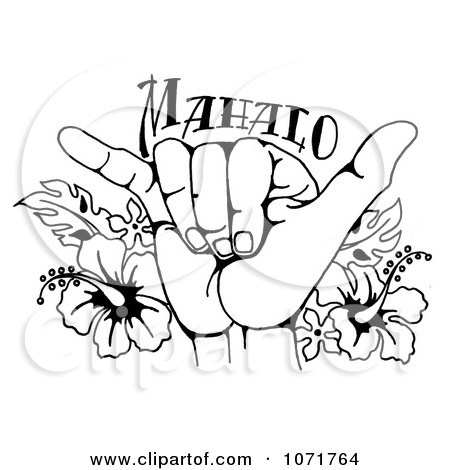 450x470 Clipart Black And White Hang Loose Shaka Hand And Hawaiian