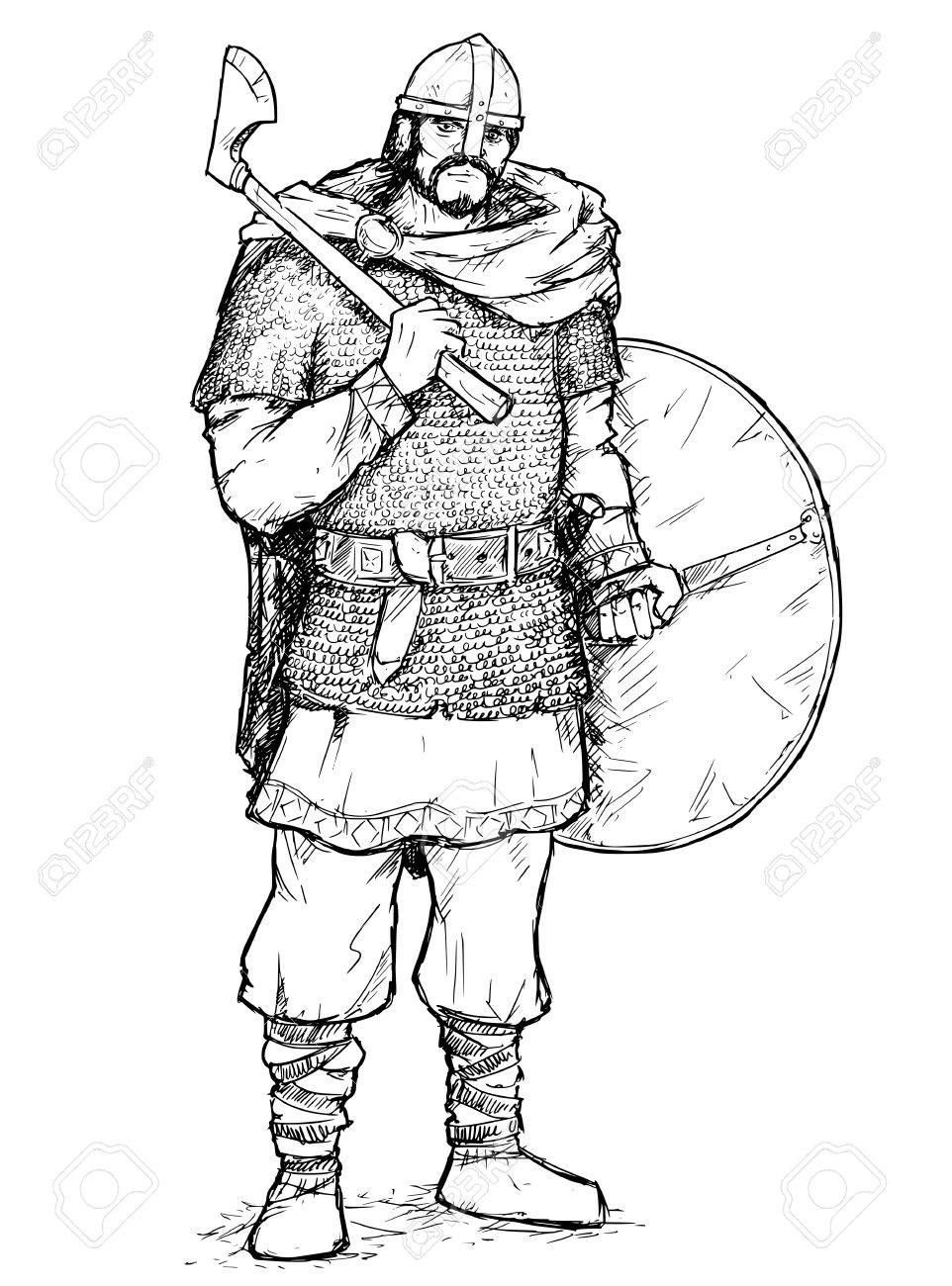 962x1300 Hand Drawing Pen And Ink Illustration Of Ancient Viking Warrior