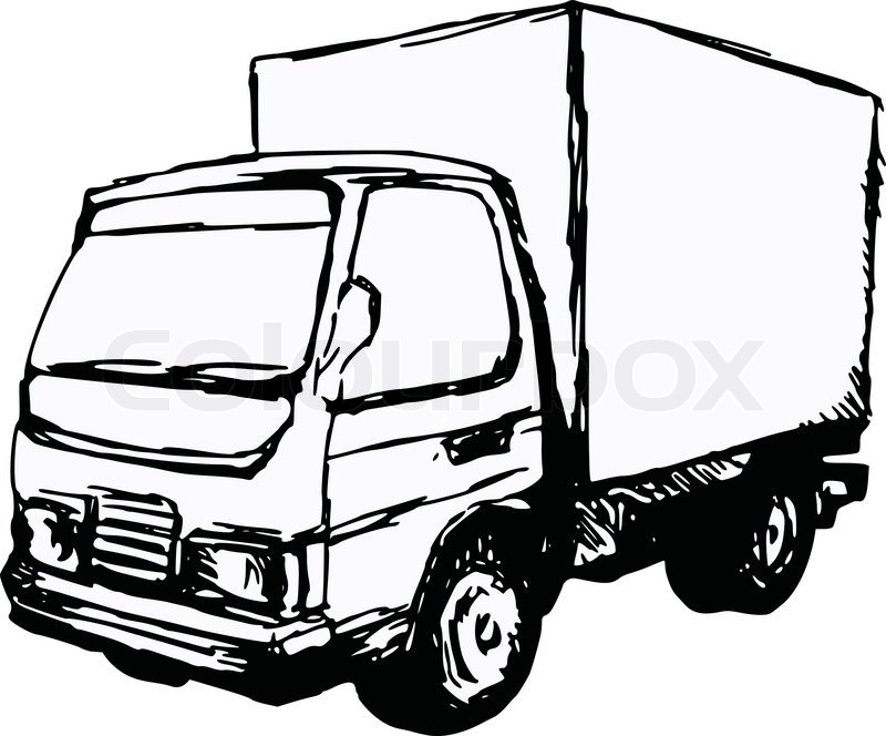 800x664 Hand Drawn, Cartoon, Sketch Illustration Of Small Truck Stock