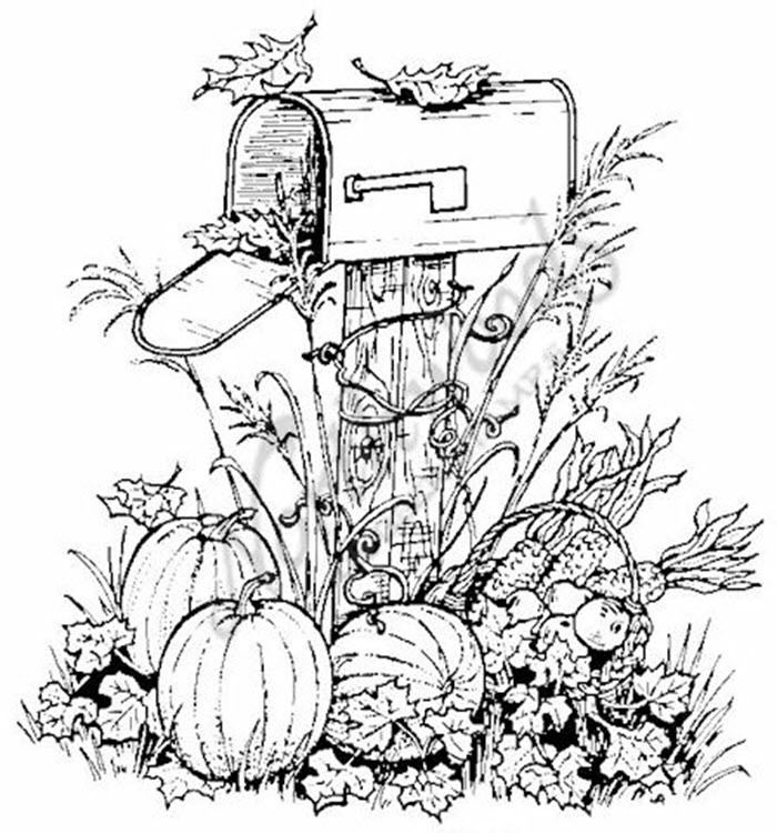 700x750 Northwoods Rubber Stamp Harvest Mailbox Pumpkins Fall Autumn